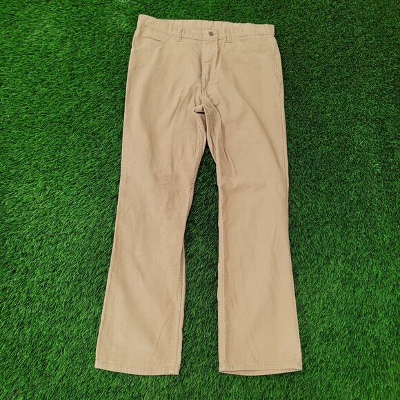 Vintage 80s Roebucks Pants 36x32 Corduroy Flared Beige - Picture 1 of 16
